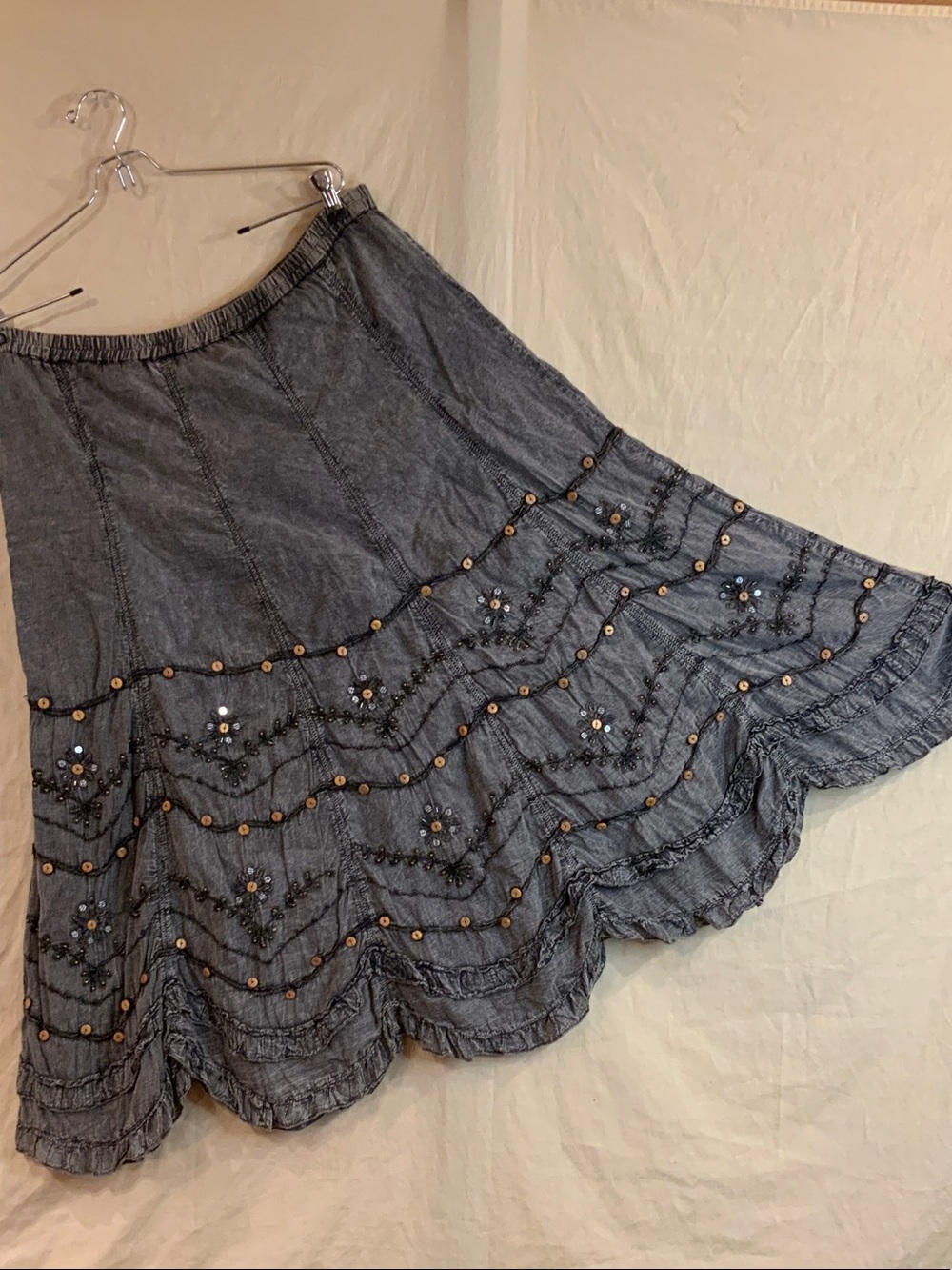 Soft Surroundings Gray Embellished Maxi Skirt